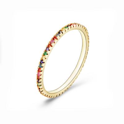 China TRENDY 925 Sterling Silver 18k Gold Plated Multi Stone Zircon Color Thin Band Rings For Women for sale