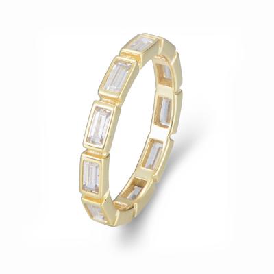 China 925 FASHION Hot Selling Ring Diamond Cubic Zirconia Baguette Band Women's Gold 18k Sterling Silver Cz Tennis Rings Jewelry for sale