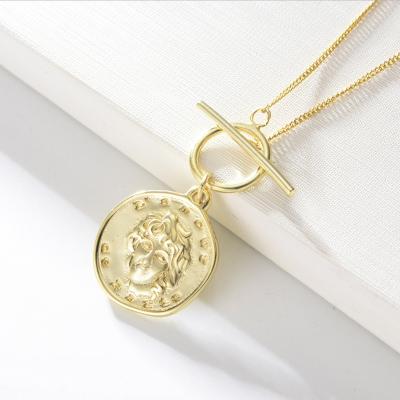 China Fashion Coin Necklace 925 Sterling Silver 18K Long Chain Pendant Gold Plated Coin Necklace Jewelry for sale