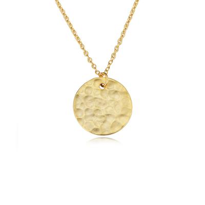 China TRENDY 925 Sterling Silver Gold Plated Tiny Disc Hammered Coin Round Disc Pendant Necklace for sale