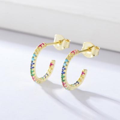 China Trendy Fashion Jewelry CZ Circles Earrings 925 Sterling Silver Womens Rainbow Multicolor Zircon Circle Stud Earrings for sale