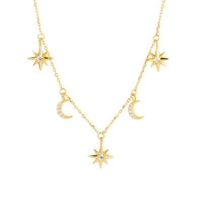 China FASHIONABLE Tasty 18K Gold Plated 925 Sterling Silver Cz Diamond Sun And Moon Charms Necklace For Women for sale