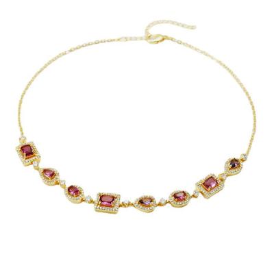 China Fashion Luxury CZ Stone TRENDY Short Necklaces 18K Gold Plated Brass Purple Zircon Necklace For Women for sale