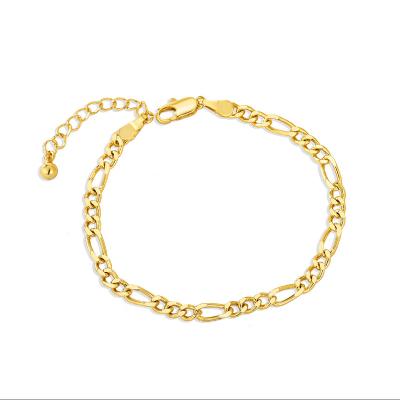 China CLASSIC Wholesale Women Brass Link Bracelet 18k Gold Plated Jewelry Figaro Chain Bracelet for sale