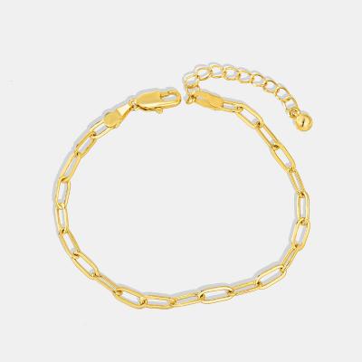 China CLASSIC Hot Selling 18k Gold Plated Simple Oval Paper Clip Chain Link Paper Clip Bracelet Woman for sale