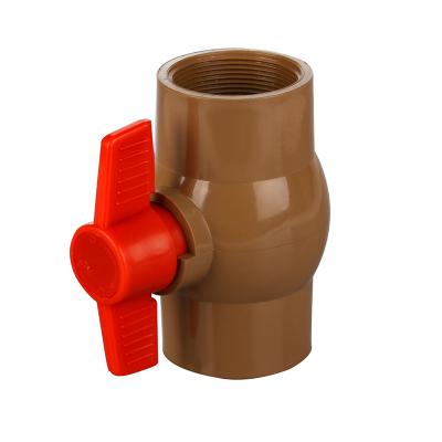 China General Chinese Factory Round Valve Brown Body Brazilian Red Handle Compact PVC Standard Plastic Ball Valve for sale