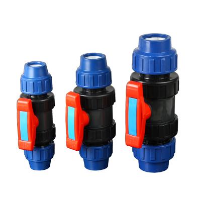 China Dubai Newest General Design High Quality Plastic Red Handle Real Double Handle PVC Union Ball Valve for sale