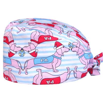 China Soft Innerbrow Cotton Headband Scrub Hat For Doctor Nurse Surgical Hat Unisex 100% Cotton Medical Nurses Dachshund Pattern Hats for sale