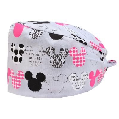 China Soft Cotton Home Front Headband Cartoon Print Work Scrub Cap Women Medical Doctor Nurse Surgical Hat Dentist Scrub Cap For Long Short Hair for sale