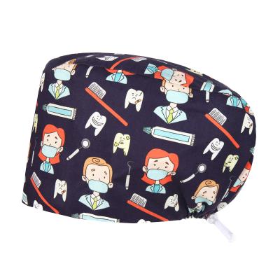 China Soft Inner Forehead Cotton Headband Teeth Cartoon Nurses Scrub Hats Dental Doctor Surgical Hats Men Women Hospital Scrub Hats For Long Hair for sale