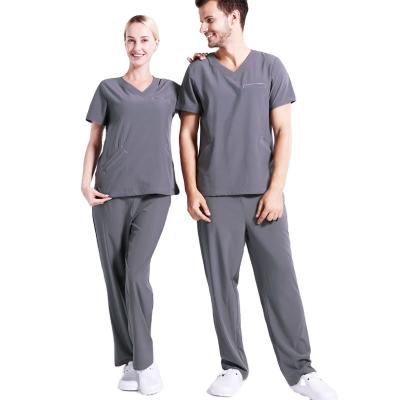 China Longevity Pocket Contrast Dental Clinic Nursing Uniform Sets Medical Scrub Short Sleeve Surgical Gown Men Women Uniforms for sale