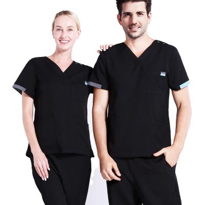 China Longevity Contrast Color Dental Clinic Nursing Uniform Set Medical Scrub Short Sleeve Surgical Gown Men Women Uniforms for sale