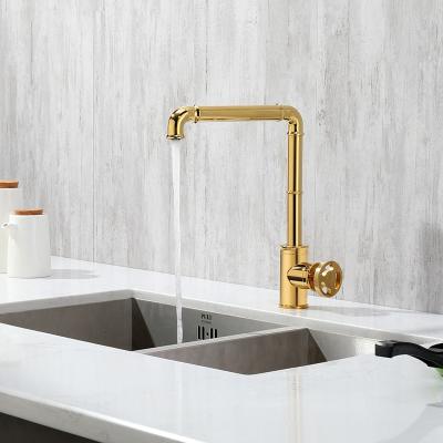 China F03S29JL Style Kitchen Faucet Handle Modern Industrial Luxury Single Sink Faucets Brass Gold for sale