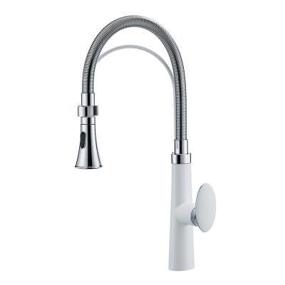 China Pull Down Faucet F03S37LB High Quality Spring Pull Down Sink Kitchen Faucet Mixer Tap White Color Hot And Cold Kitchen Faucet for sale