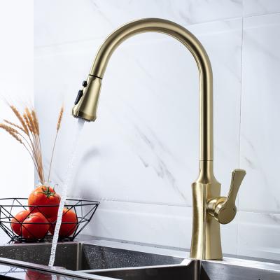 China Modern Contemporary Brushed Gold 304 Stainless Steel Water Faucet With Pull Out Sprayer Handle Single Lever Sink Kitchen Faucet for sale