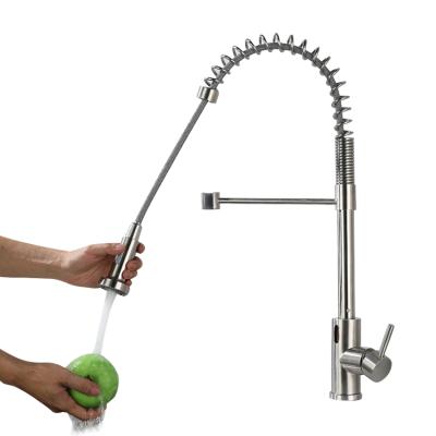 China New Sense Faucets F03N34LSRTS Spring Single Handle Induction Kitchen Faucet Pull Down Faucet Mixer Tap for sale