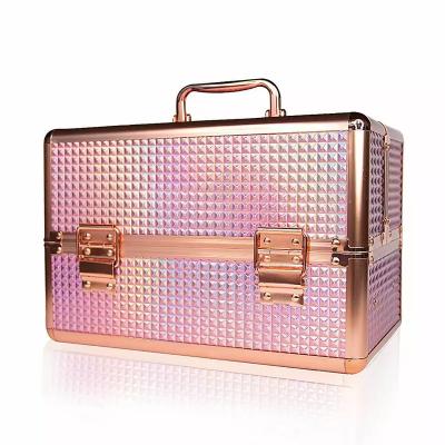 China Durable Professional Colorful Aluminum Cosmetic Case Makeup Case Shinny Vanity Box For Makeup Artist Hot Selling For Women for sale