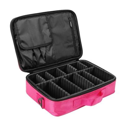 China Fashionable Durable Professional Large Cosmetic Bag Travel Train Waterproof Organizer Rose Red Oxford Makeup Bag Travel Train for sale