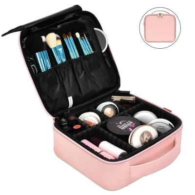 China Fashionable Durable Travel Makeup Bag Cosmetic Bag for Women Cute Makeup Case Leather Train Case Large Cosmetic Organizer with Adjustable Dividers for sale