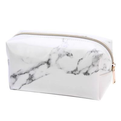 China Fashionable Durable White Marble PU Brushes Storage Bag Makeup Pouch with Gold Zipper for Girls Woman Teenagers for sale