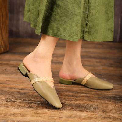 China Fashion Trend Cowhide Slipper Genuine Leather Women's Flat Comfortable Sandals Sandal Flat Leather Slippers For Women for sale