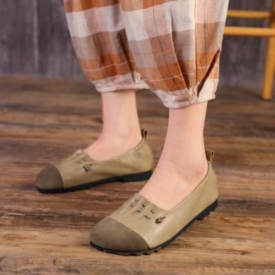 China Flat Genuine Leather Women Shoes Flat Ladies Outdoor Daily Wear Flat Ladies Shoes Women's Flats Ladies Shoe for sale