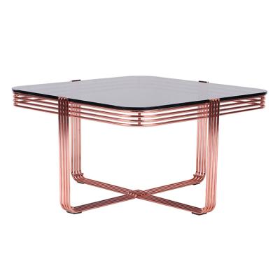 China Convertible square metal wire coffee table with glass top for sale