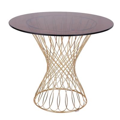 China DINING TABLE Gold Plating Metal Wire Frame Glass Top Dining Table for sale