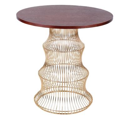 China Contemporary Wooden Wire Metal DINING TABLE Gold Top Round Dining Table for sale