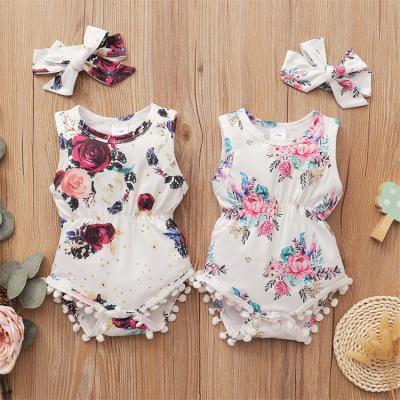 China Lovely Summer Babies Headband Cotton Rompers Newborn Infant Sleeveless Kids Fashion Baby Clothing for sale