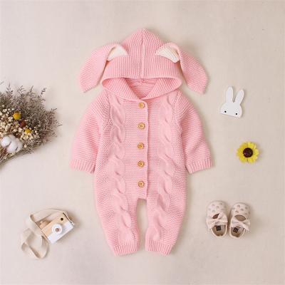 China Lovely Hot Sale Baby Stereoscopic Rabbit Ears Hooded Baby+rompers Rompers Kids Knit Baby Clothes Newborn for sale