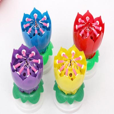 China No Smoking and No Dripping Colored Magic Sparkler Rainbow Rotating Musical Lotus Flower Music Party Birthday Cake Candles for sale