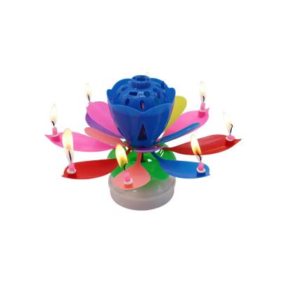 China No Smoking and No Dripping Hot Sale Birthday Wedding Party Cake Decoration Rotating Multicolour Lotus Music Birthday Candle for sale