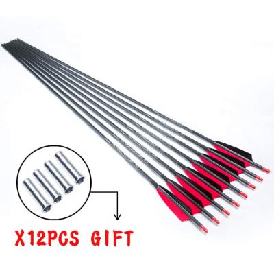 China Free Shot Boarding 12 Pcs Carbon Arrows 30 32 Inch 400 500 600 Spine 300 For Compound Bows Recurve Traditional Bow Hunting for sale