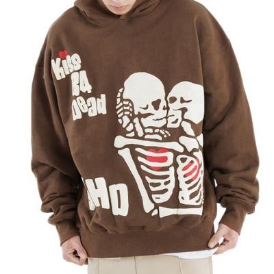 China High Quality Viable Skeleton Print Hoodie Unisex Oversized 100% Heavyweight Cotton Streetwear Hip Hop Blast Hoodie Blow Printing Hoodie for sale