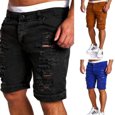 China 2022 Anti-Wrinkle Price Wholesale Ex-factory Shorts Jeans Men Cargo Shorts Custom Design Fringed Hole Knee Length Denim Shorts Men for sale