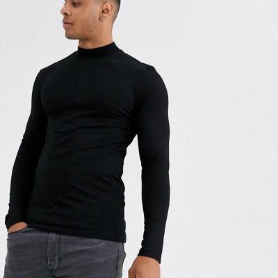 China Anti-Shrinkage Add Your Own Logo Design Slim Fit Long Sleeve Comfortable Simple Black Clothes For Men for sale