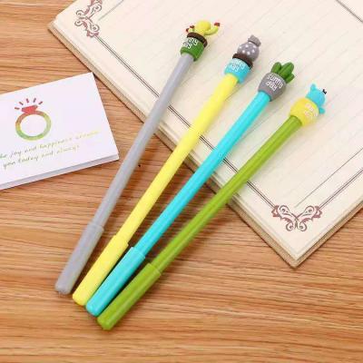 China Popular Cute Cartoon Cactus Gel Pen Black Ink Signature Pen Fashion Potted Stationery for sale