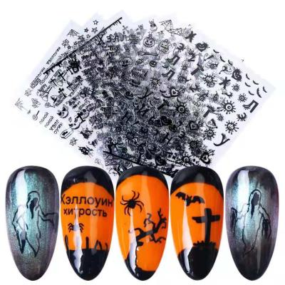 China 3d Nail Art DIY Decoration 2021 Halloween Nail Art Stickers Skull Spider 3d Popular Gold Nail Art Floating Stickers for sale