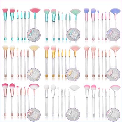 China Angular Blush 7pcs DIY Personalized Fashionable Crystal Handle Make Up Brush Empty Private Label Ring Cosmetic Makeup Brush Set for sale