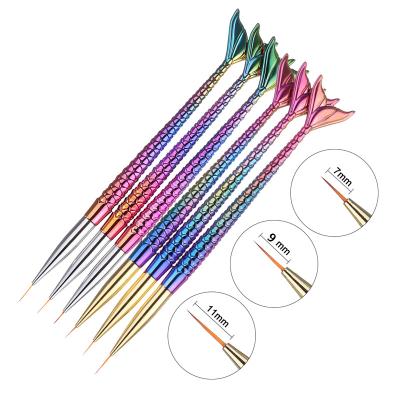 China Beauty Paint Tools OEM Sale New Design Gold Nail Brush Mermaid Tail Top Handle Gradient Synthetic Hair Nail Art Paint Brush for sale