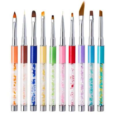 China Beauty Painting Tools Nail UV Gel Art Brush Pen 10pcs Colorful High Quality Crystal Painted Nail Art Brush Pen for sale