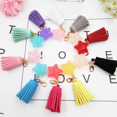 China New Design Fashion Candy Color Five Star Suede Tassel Pendant Bag Accessories Popular Key Chain Accessories for sale