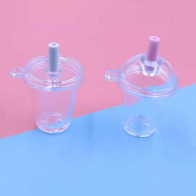 China Fashional Souvenir Gifts Novelty Simulation Salad Key Chain Mini Milk Tea Cup Diy Food Play Plastic Flat Cup Cover With Straws for sale