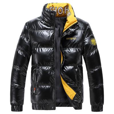 China custom logo parride cotton-padded stripper jacket men's oversized bubble jacket men's waterproof reflective black winter jacket men with hood for sale