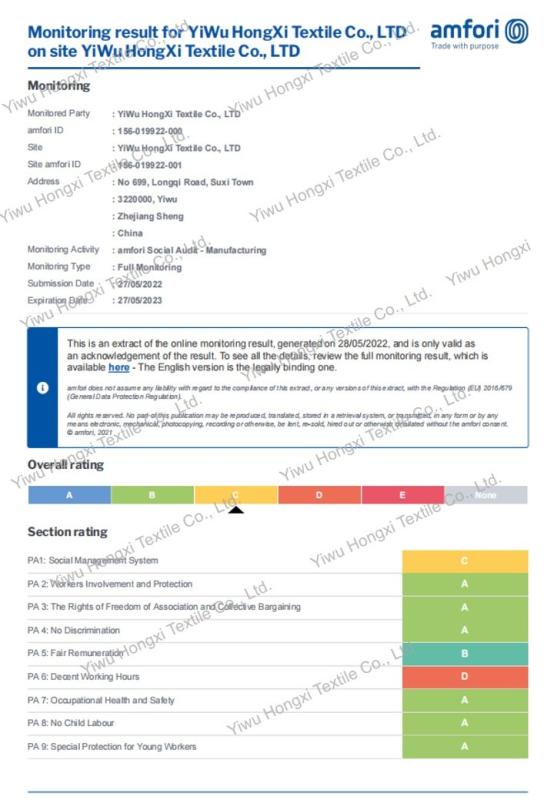 BSCI - Yiwu Hongxi Textile Co., Ltd.