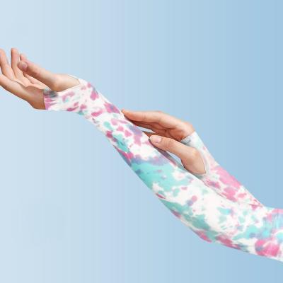 China Long Style Tie-Dye Sports Arm Sleeves Compression Cooling Arm Sleeves Anti Slip Outdoor Activities Sun Protection Tattoo Cover for sale