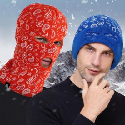 China breathable & Balaclava Hat Cashew Flower Three-hole Hearing Protection Mask Waterproof Warm Knitted Cold Riding Headgear For Autumn And Winter for sale