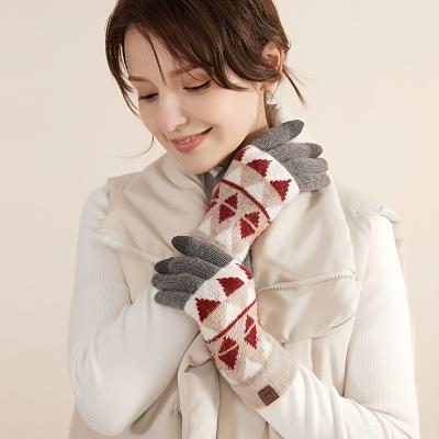 China Jacquard Women's Warm Plush Fleece Striped Knit Winter Gloves for sale