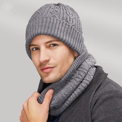 China Medium Winter Beanie Hat Scarf Set Warm Knit Thick Fleece Striped Winter Hat Set Warmer For Women Mens for sale